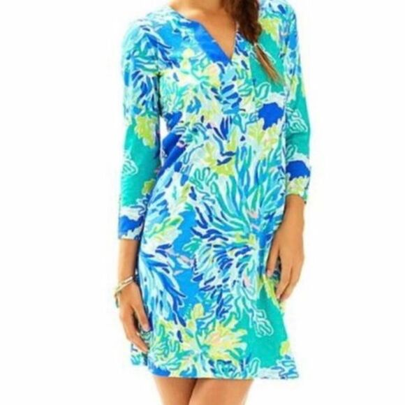 Lilly Pulitzer Riva Dress in Wade and Sea Blue Print - M - Picture 1 of 16